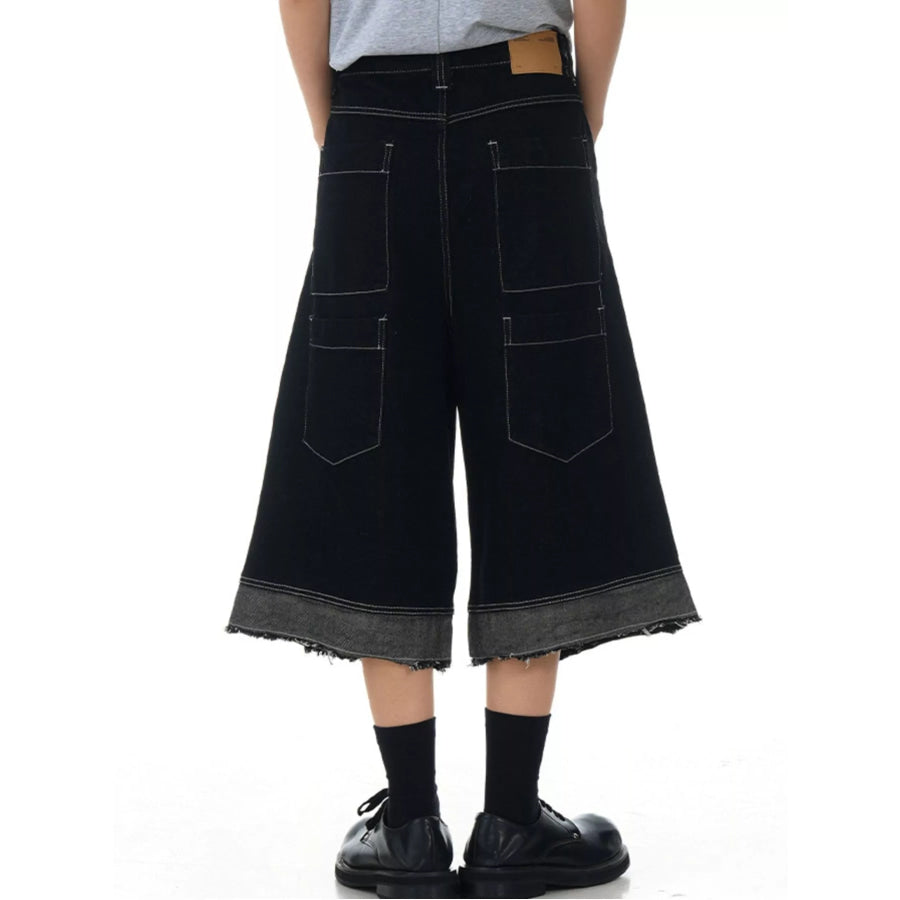 Men’s Button Fly Wide Leg Denim Capris Apparel and Accessories