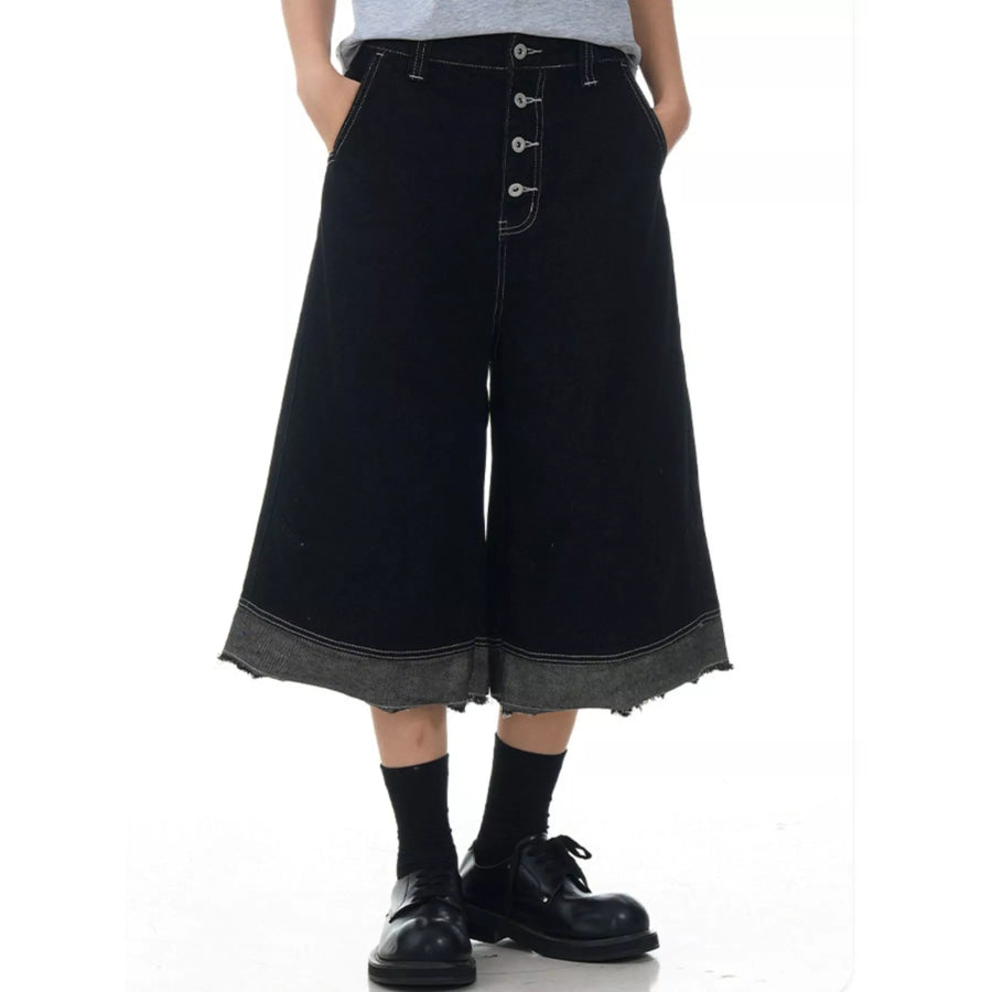 Men’s Button Fly Wide Leg Denim Capris Black / S Apparel and Accessories