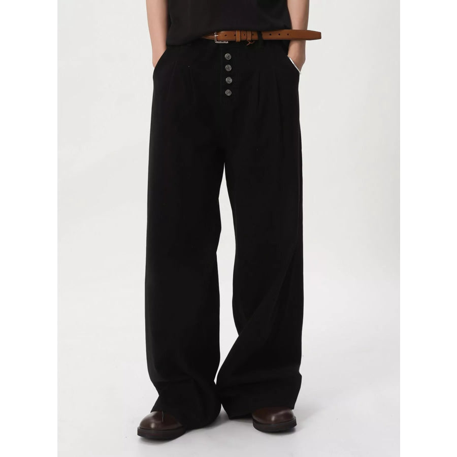 Men’s Button-Fly Wide Leg Jeans Black / S Apparel and Accessories