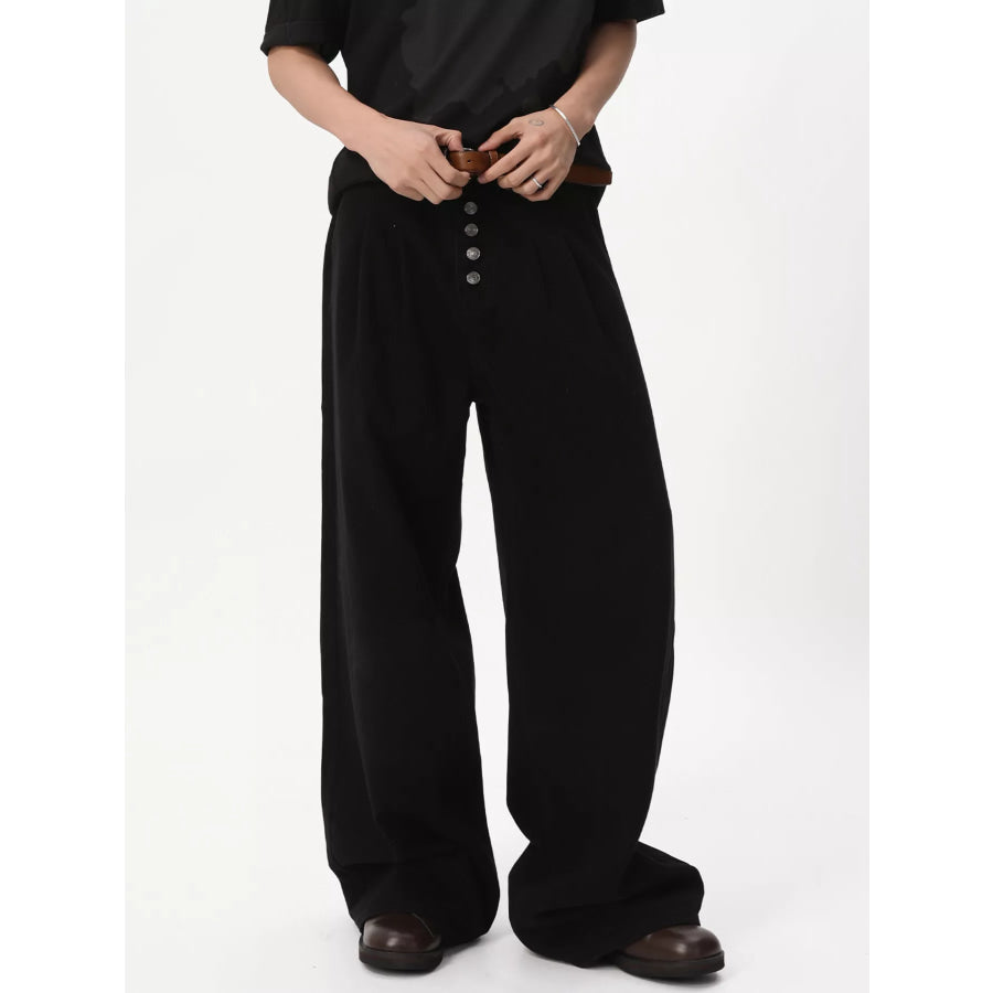 Men’s Button-Fly Wide Leg Jeans Black / S Apparel and Accessories