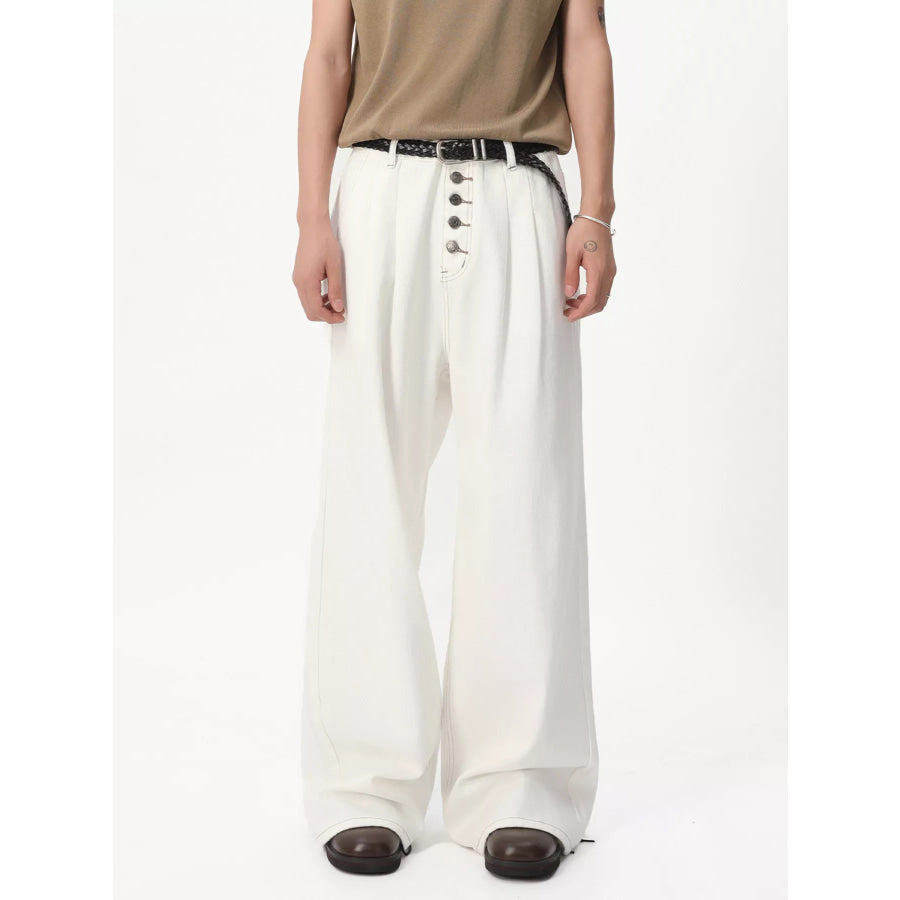 Men’s Button-Fly Wide Leg Jeans White / S Apparel and Accessories