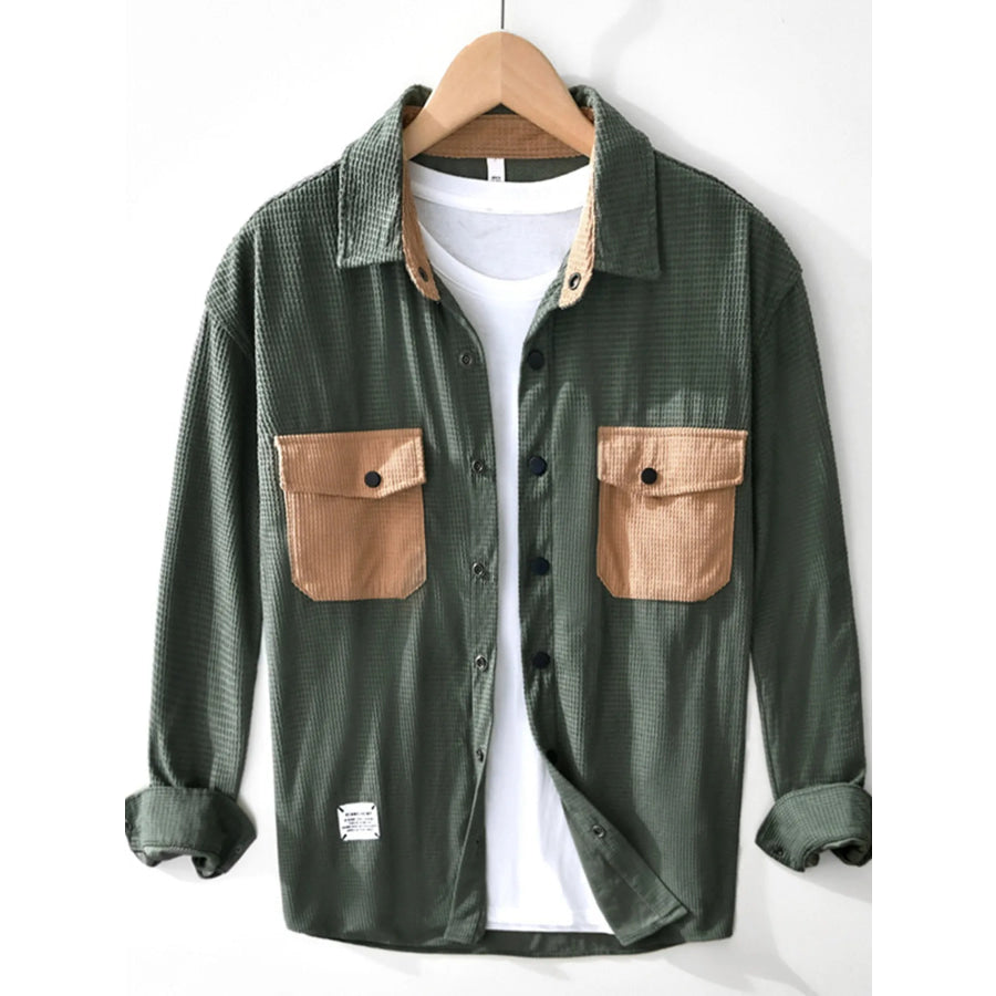 Men’s Button Up Long Sleeve Shirt Army Green / M Apparel and Accessories