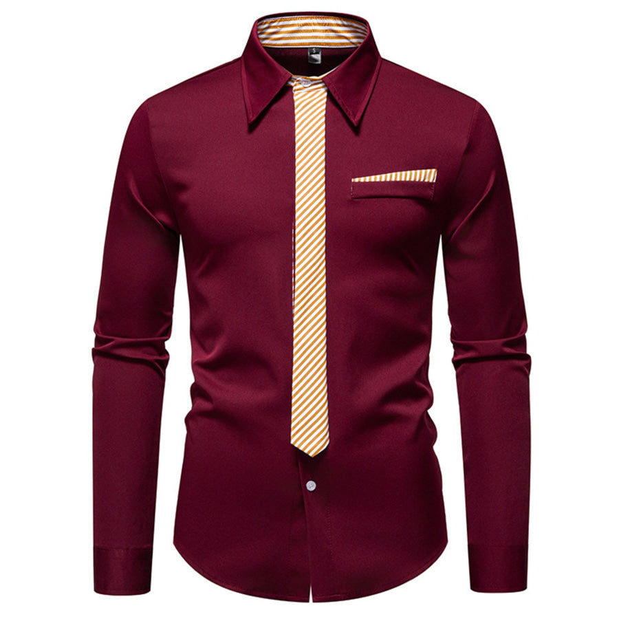 Men’s Button Up Long Sleeve Shirt Burgundy / S Apparel and Accessories