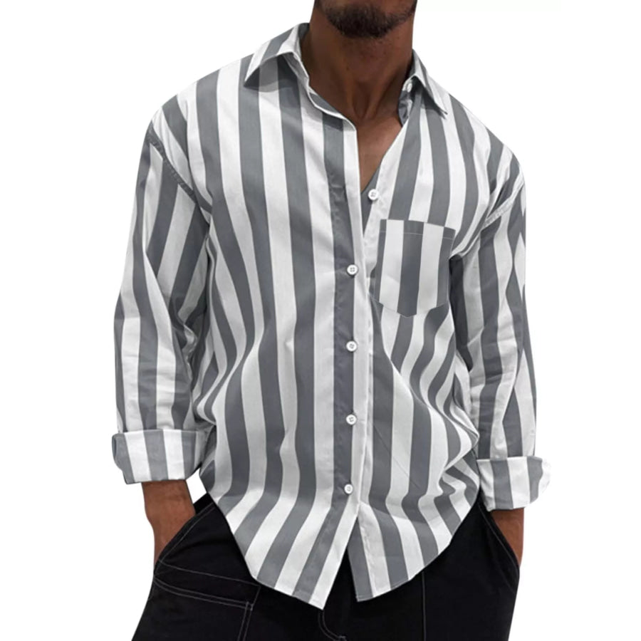 Men’s Button Up Long Sleeve Shirt Grey / S Apparel and Accessories