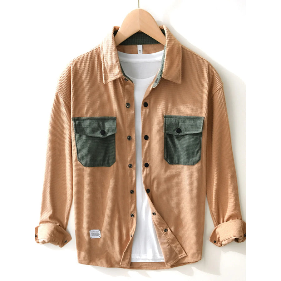 Men’s Button Up Long Sleeve Shirt Khaki / M Apparel and Accessories