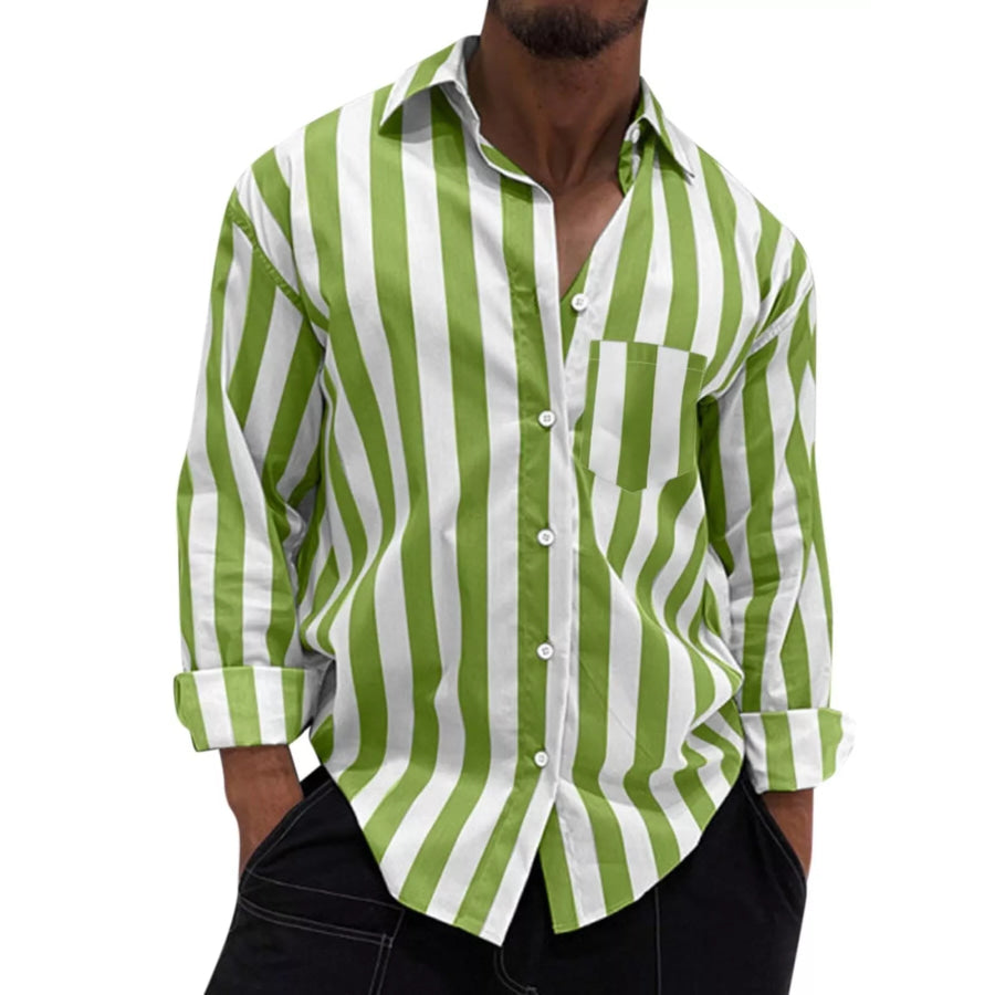 Men’s Button Up Long Sleeve Shirt Lime / S Apparel and Accessories
