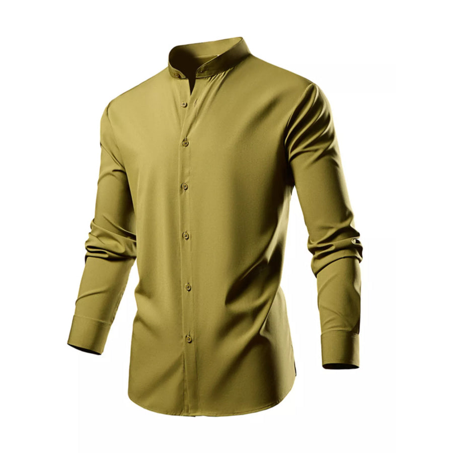 Men’s Button Up Long Sleeve Shirt Military Green / S Apparel and Accessories