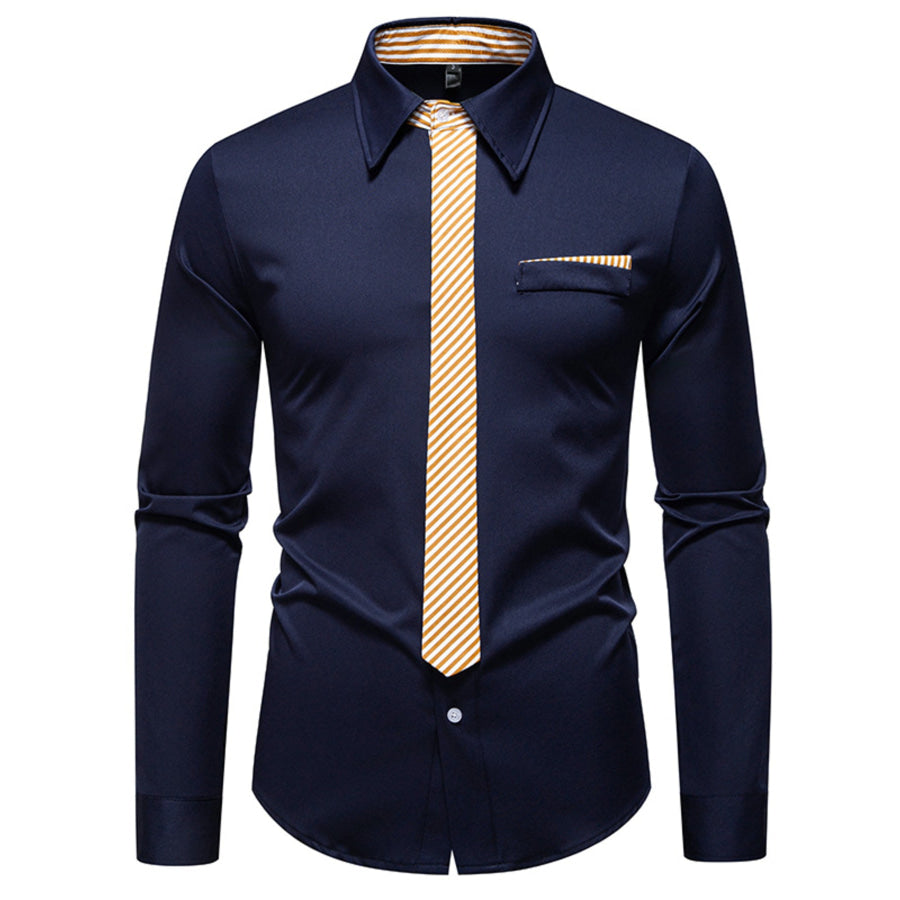 Men’s Button Up Long Sleeve Shirt Navy Blue / S Apparel and Accessories