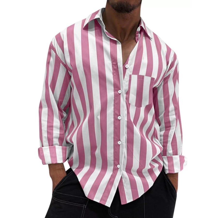 Men’s Button Up Long Sleeve Shirt Pink / S Apparel and Accessories