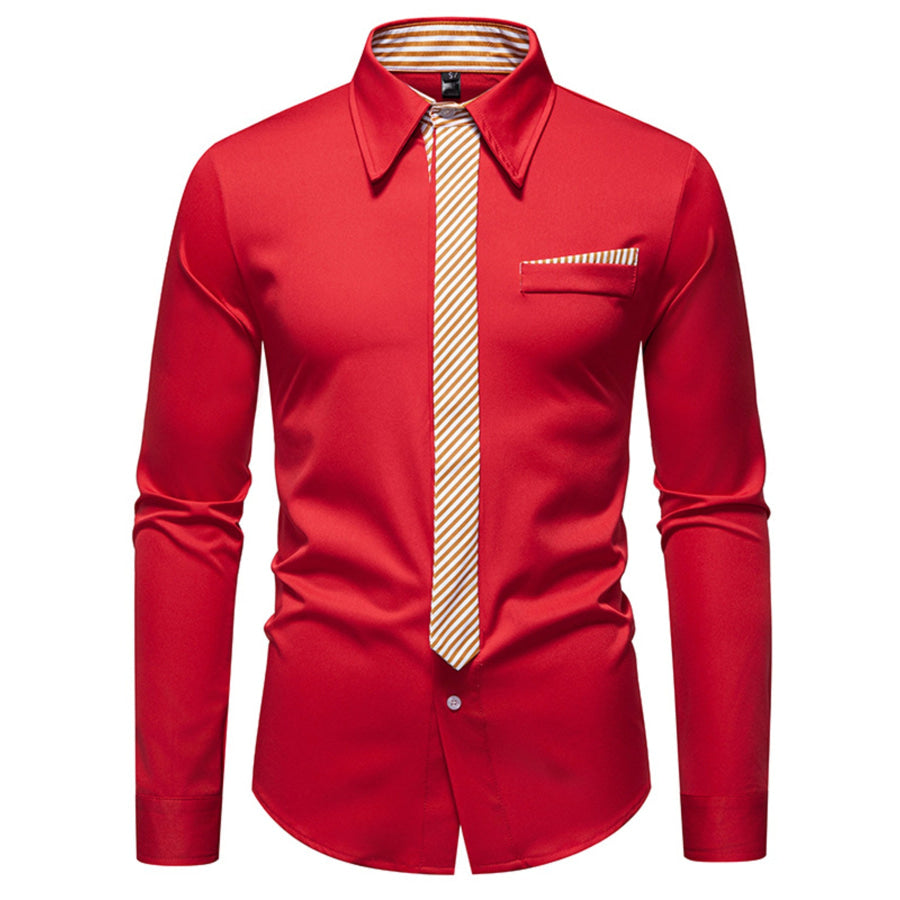 Men’s Button Up Long Sleeve Shirt Red / S Apparel and Accessories