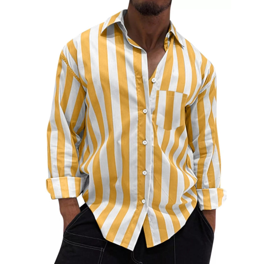 Men’s Button Up Long Sleeve Shirt Yellow / S Apparel and Accessories