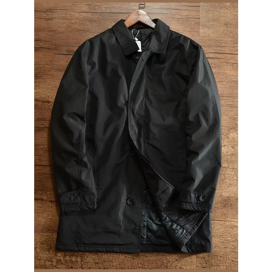 Men’s Button Up Long Sleeve Trench Coat Black / XS Apparel and Accessories