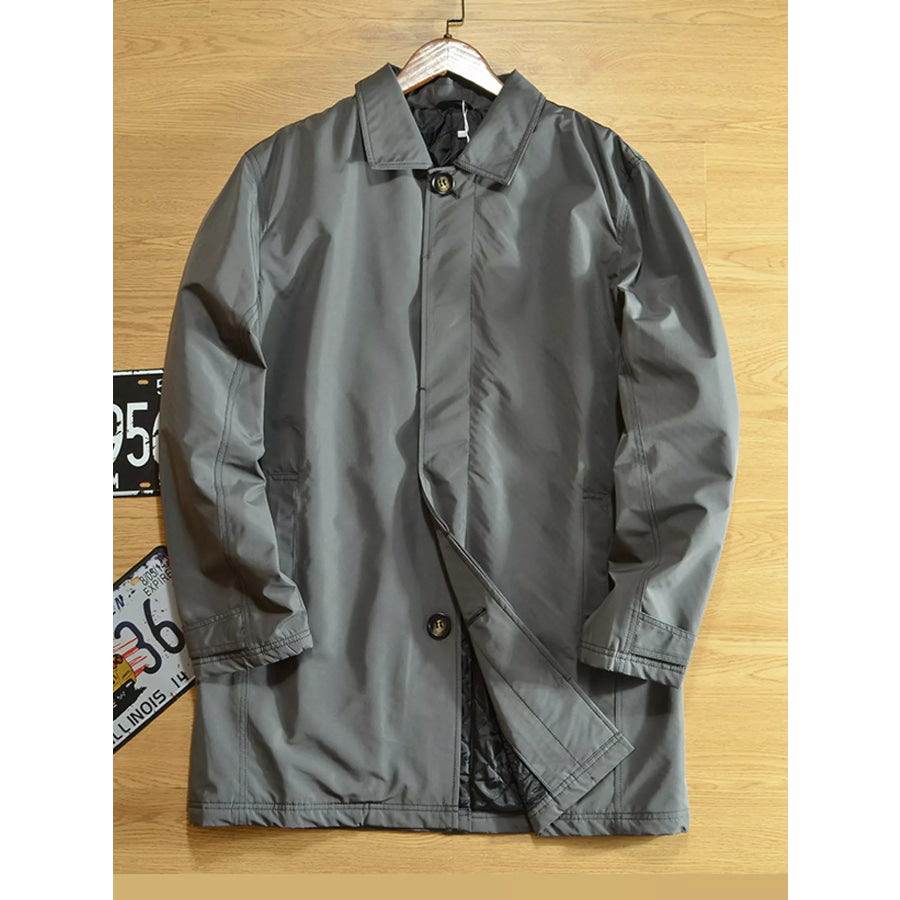 Men’s Button Up Long Sleeve Trench Coat Dark Gray / XS Apparel and Accessories