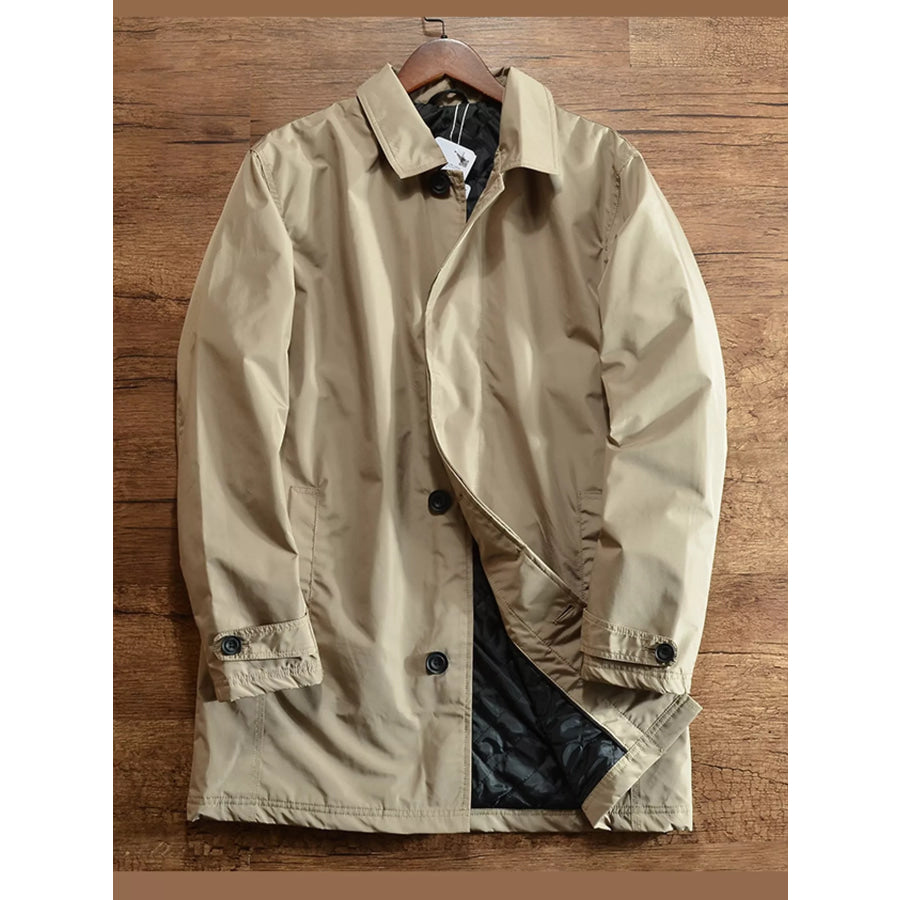 Men’s Button Up Long Sleeve Trench Coat Khaki / XS Apparel and Accessories