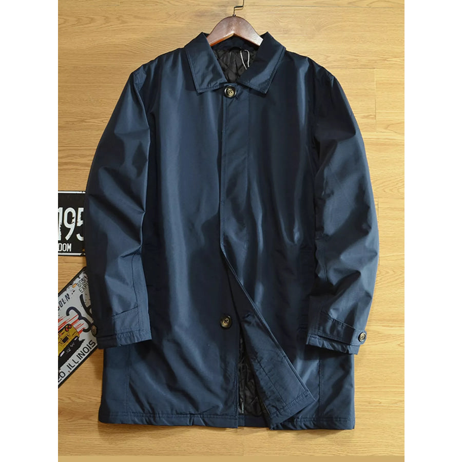 Men’s Button Up Long Sleeve Trench Coat Navy / XS Apparel and Accessories