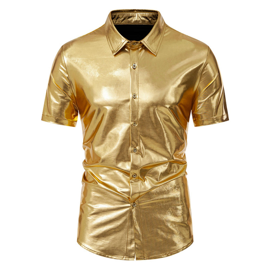 Men’s Button Up Short Sleeve Shirt Gold / S Apparel and Accessories