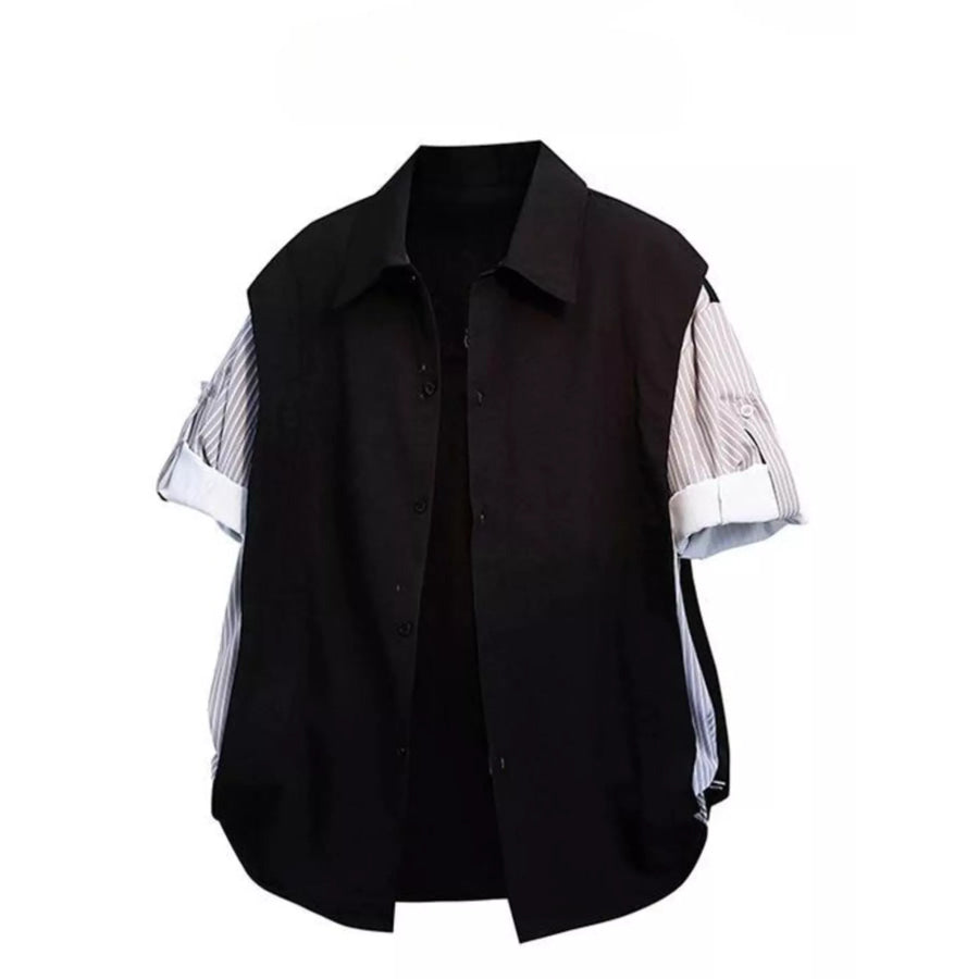 Men’s Button Up Short Sleeve Shirt Gray / S Apparel and Accessories