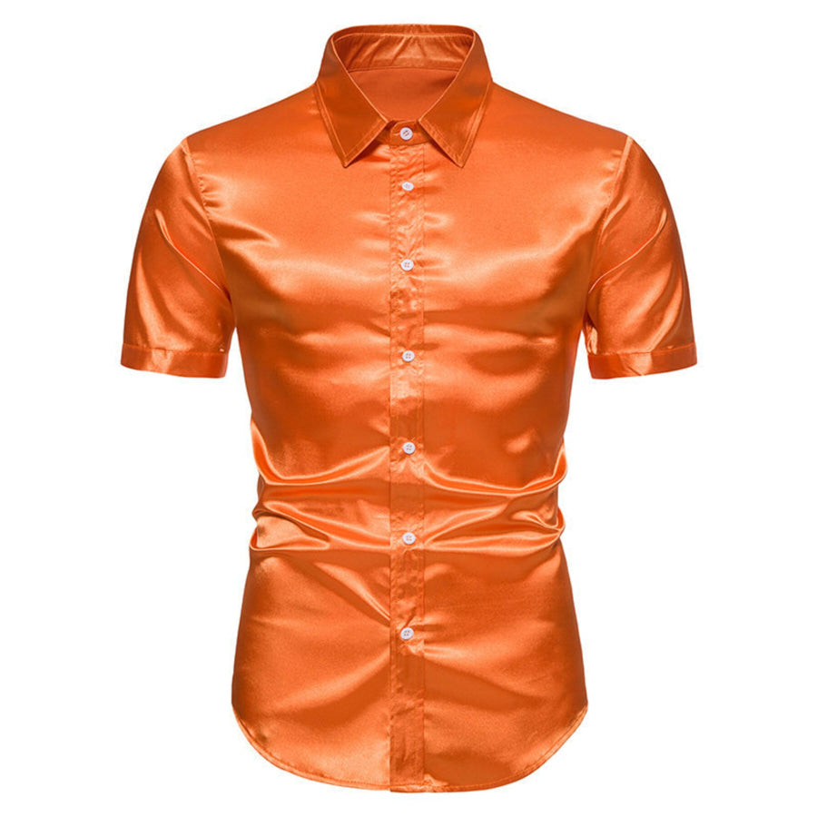 Men’s Button Up Short Sleeve Shirt Orange Red / S Apparel and Accessories