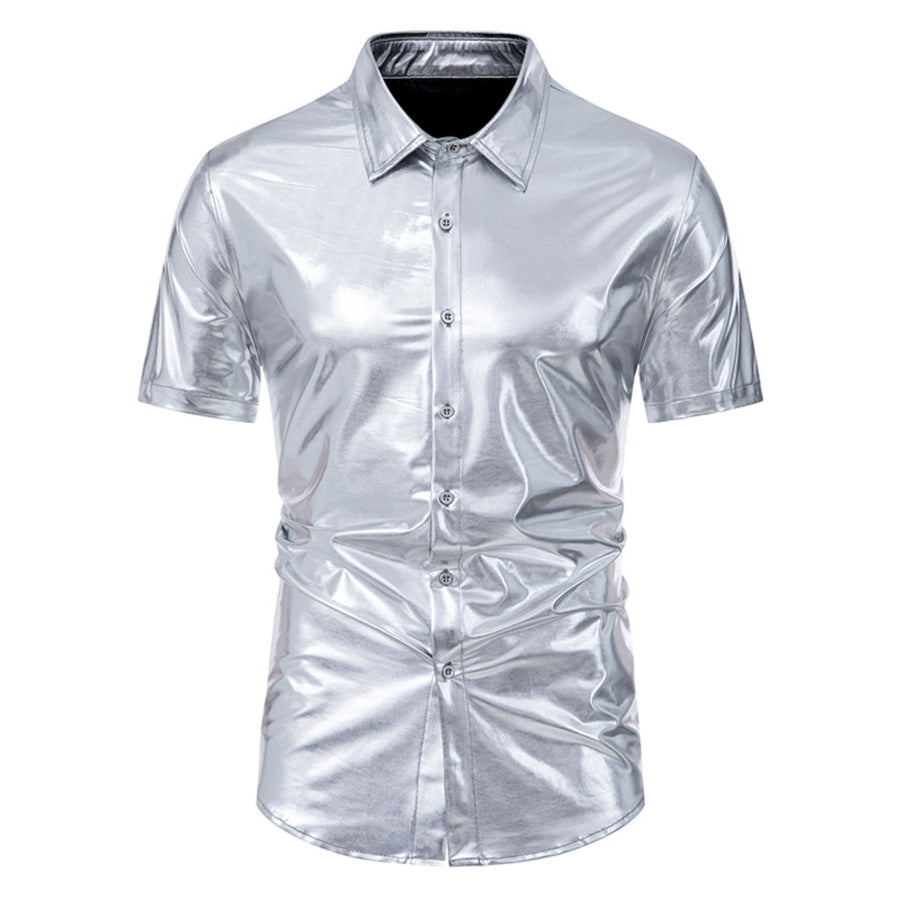 Men’s Button Up Short Sleeve Shirt Silver / S Apparel and Accessories