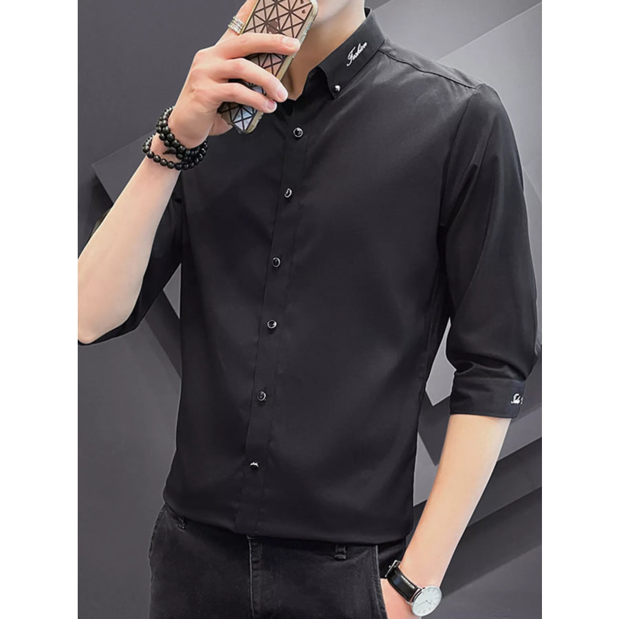 Men’s Button Up Slim Fit Casual Shirt Black / M Apparel and Accessories