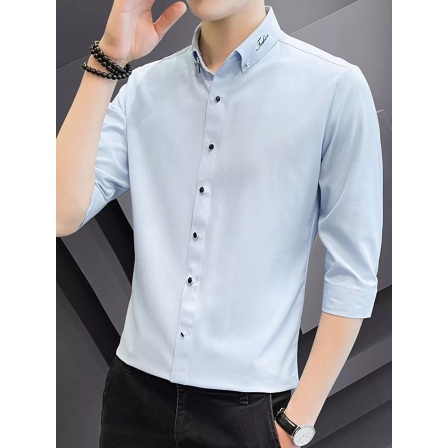 Men’s Button Up Slim Fit Casual Shirt Blue / M Apparel and Accessories