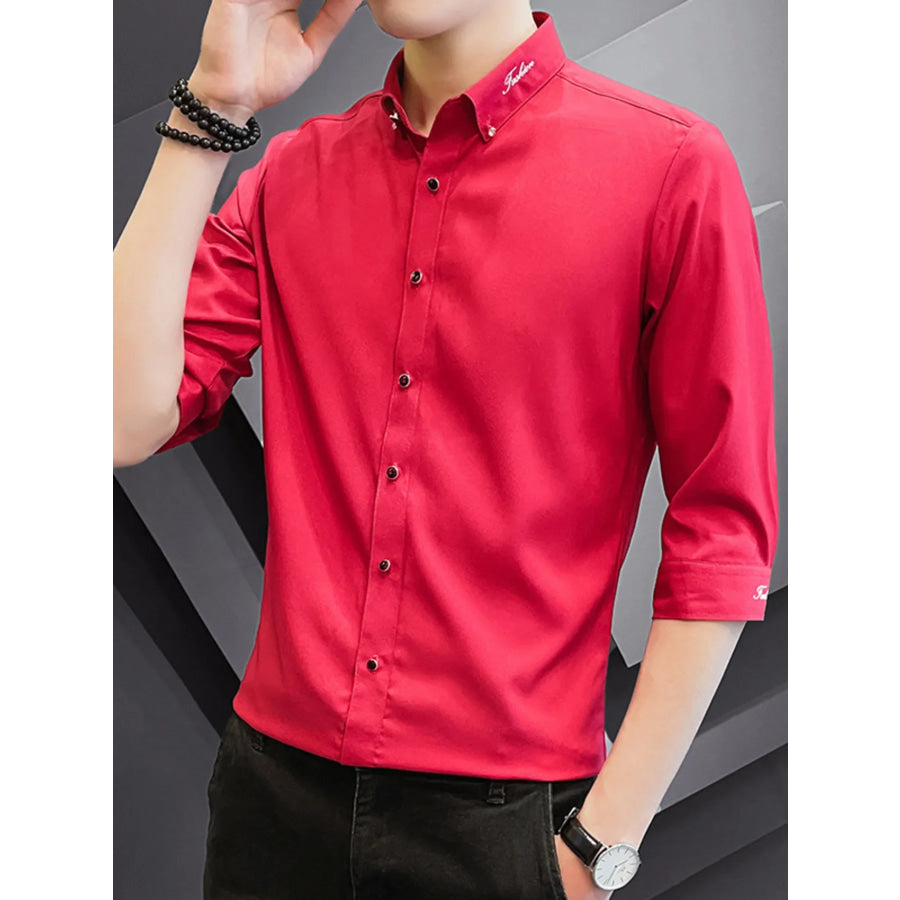 Men’s Button Up Slim Fit Casual Shirt Red / M Apparel and Accessories