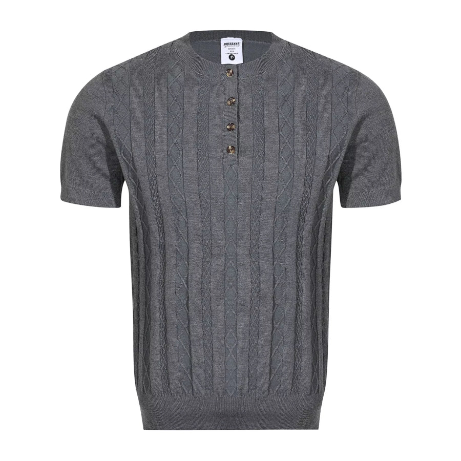 Men’s Cable Knit Short Sleeve Knit Top Dark Gray / M Apparel and Accessories