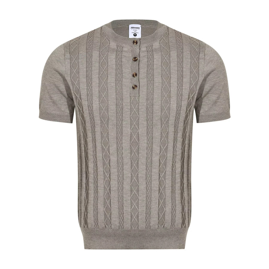 Men’s Cable Knit Short Sleeve Knit Top Khaki / M Apparel and Accessories