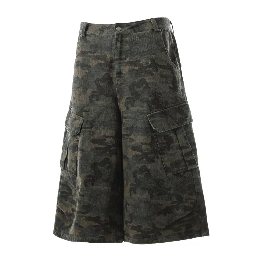 Men’s Camouflage Cargo Capris Green Camouflage / S Apparel and Accessories