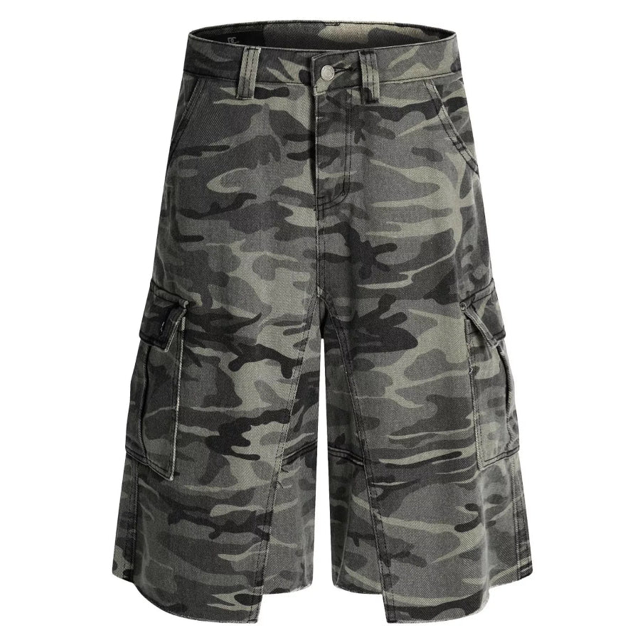 Men’s Camouflage Cargo Denim Capris Green Camouflage / S Apparel and Accessories