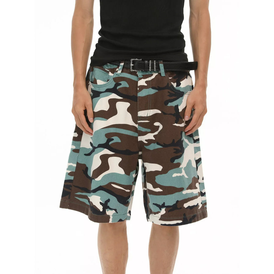 Men’s Camouflage Denim Shorts Green / S