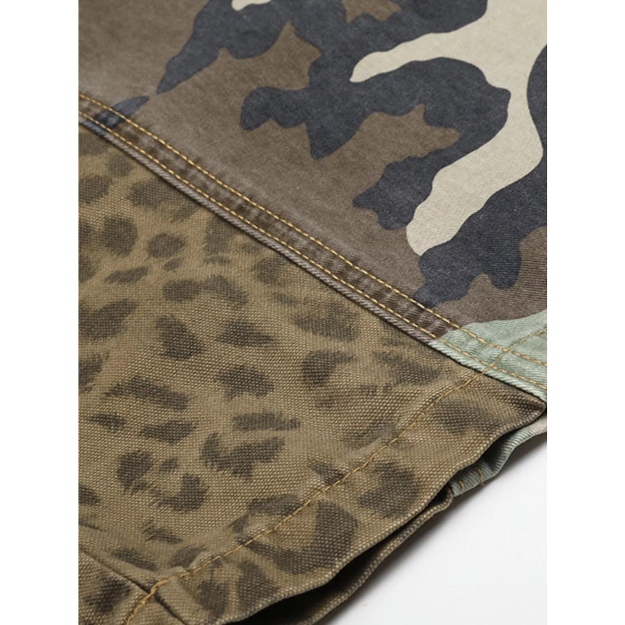 Men’s Camouflage Leopard Patchwork Cargo Pants Apparel and Accessories