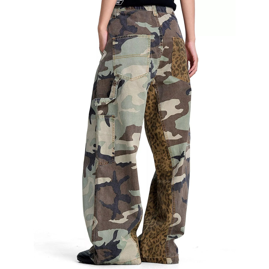 Men’s Camouflage Leopard Patchwork Cargo Pants Apparel and Accessories