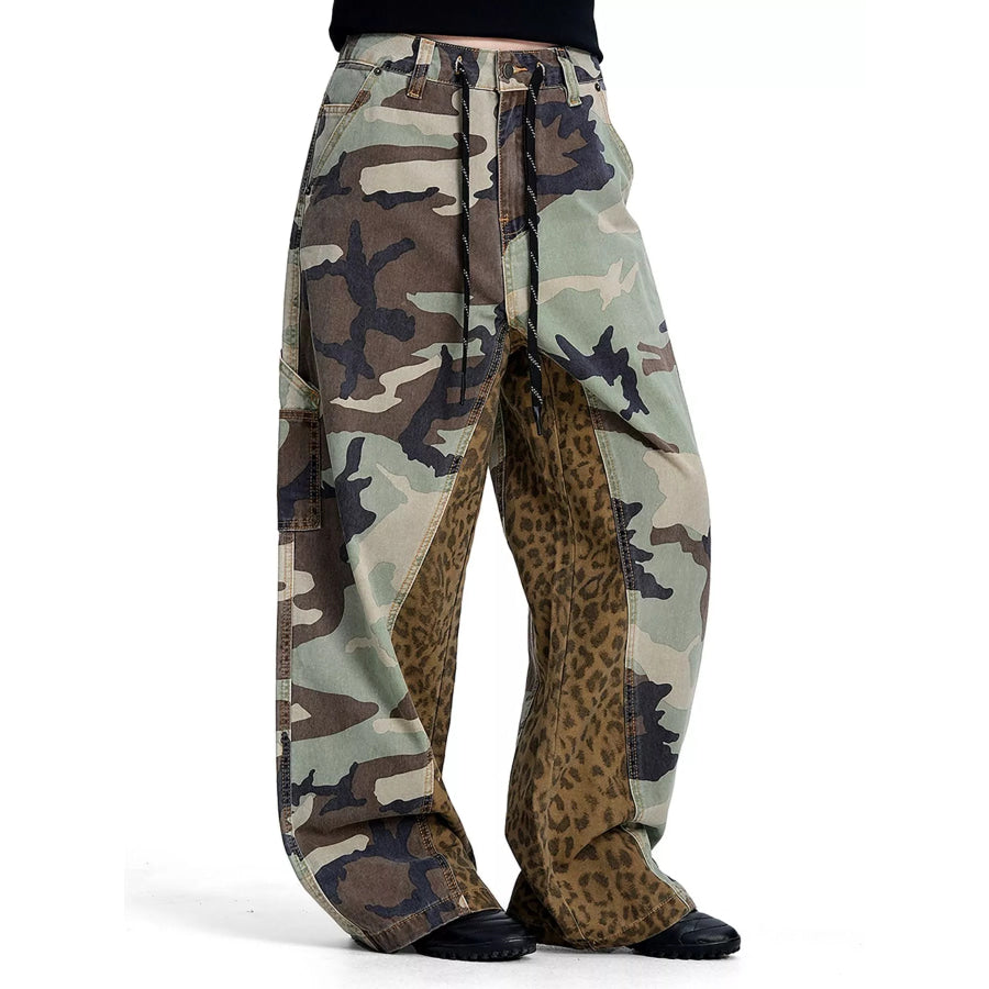 Men’s Camouflage Leopard Patchwork Cargo Pants Apparel and Accessories