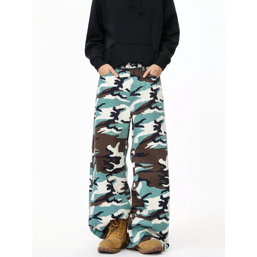 Men’s Camouflage Print Wide-Leg Casual Pants Green / S Apparel and Accessories