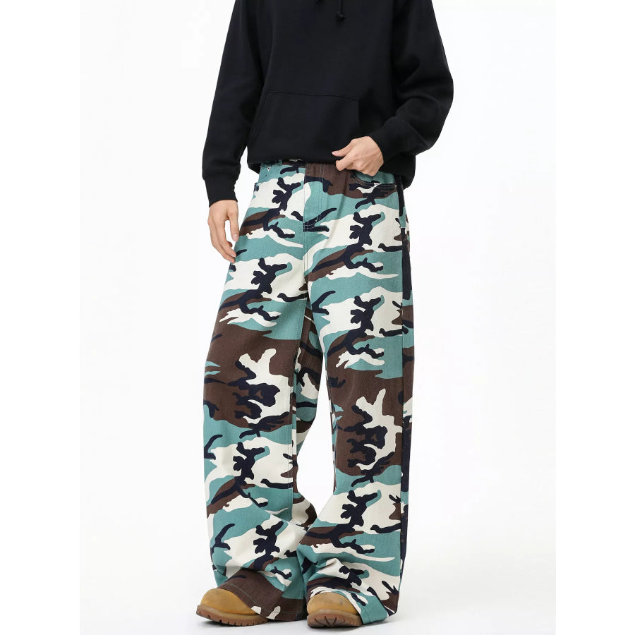 Men’s Camouflage Print Wide-Leg Casual Pants Green / S Apparel and Accessories