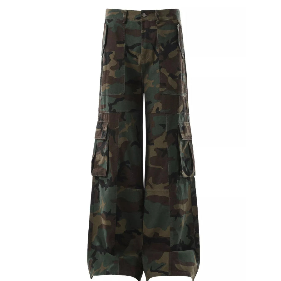 Men’s Camouflage Wide-Leg Cargo Pants Green Camouflage / S Apparel and Accessories