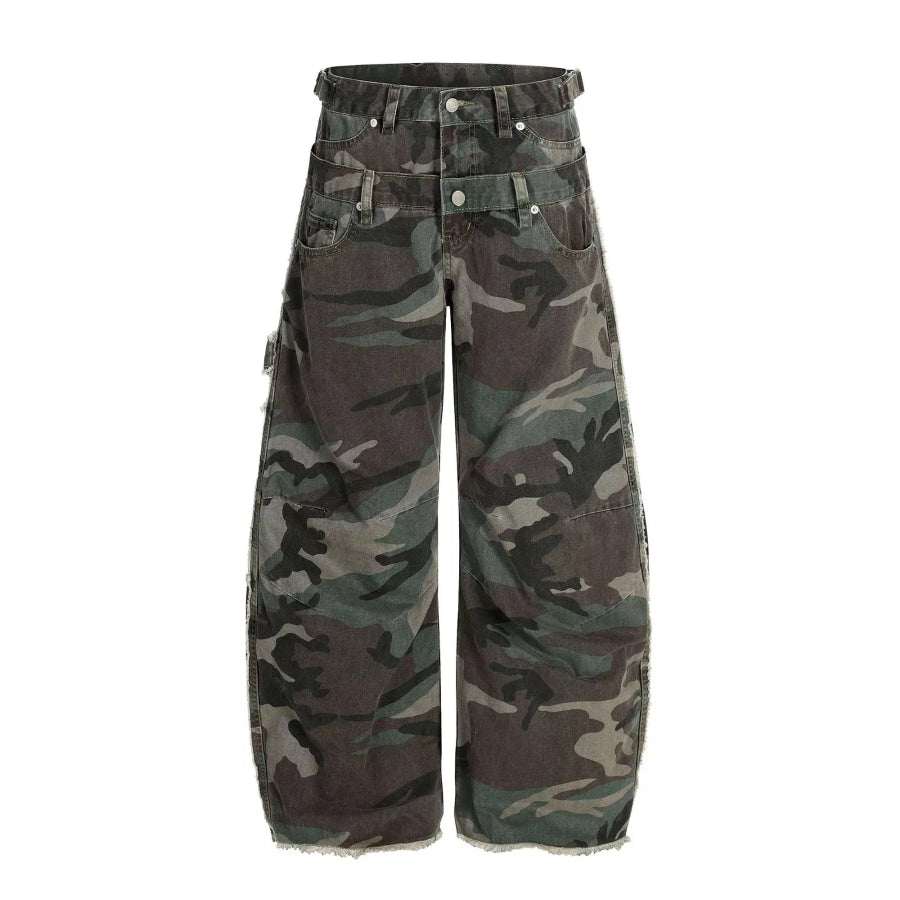 Men’s Camouflage Wide-Leg Pants Green Camouflage / S Apparel and Accessories