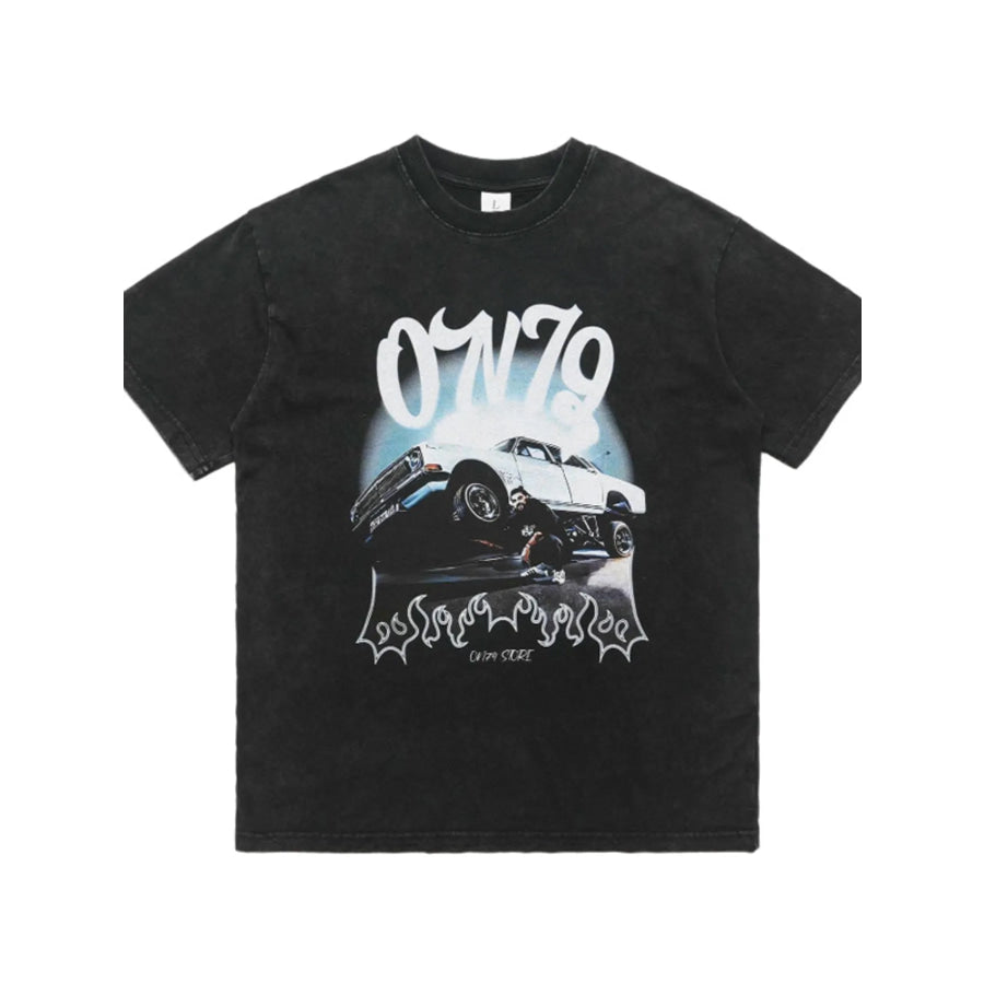 Men’s Car Graphic Round Neck Oversized T-Shirt Apparel and Accessories
