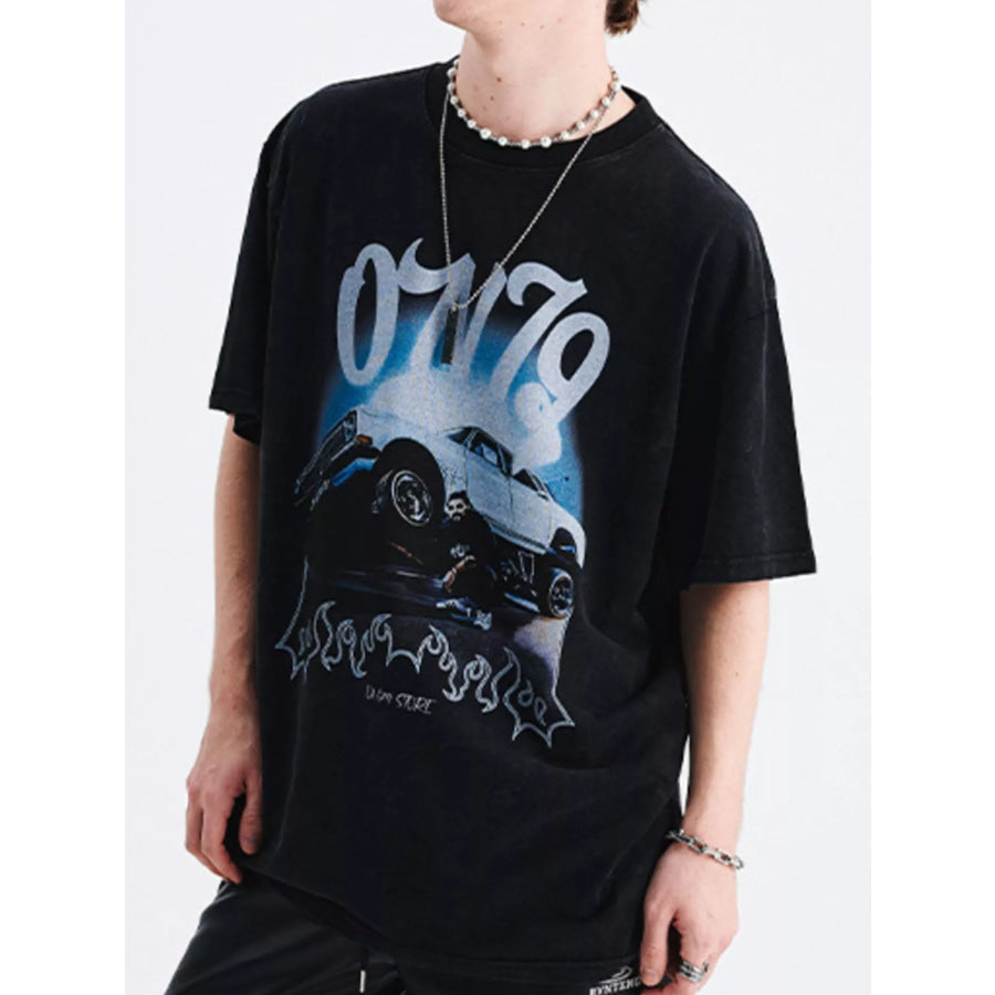 Men’s Car Graphic Round Neck Oversized T-Shirt Apparel and Accessories