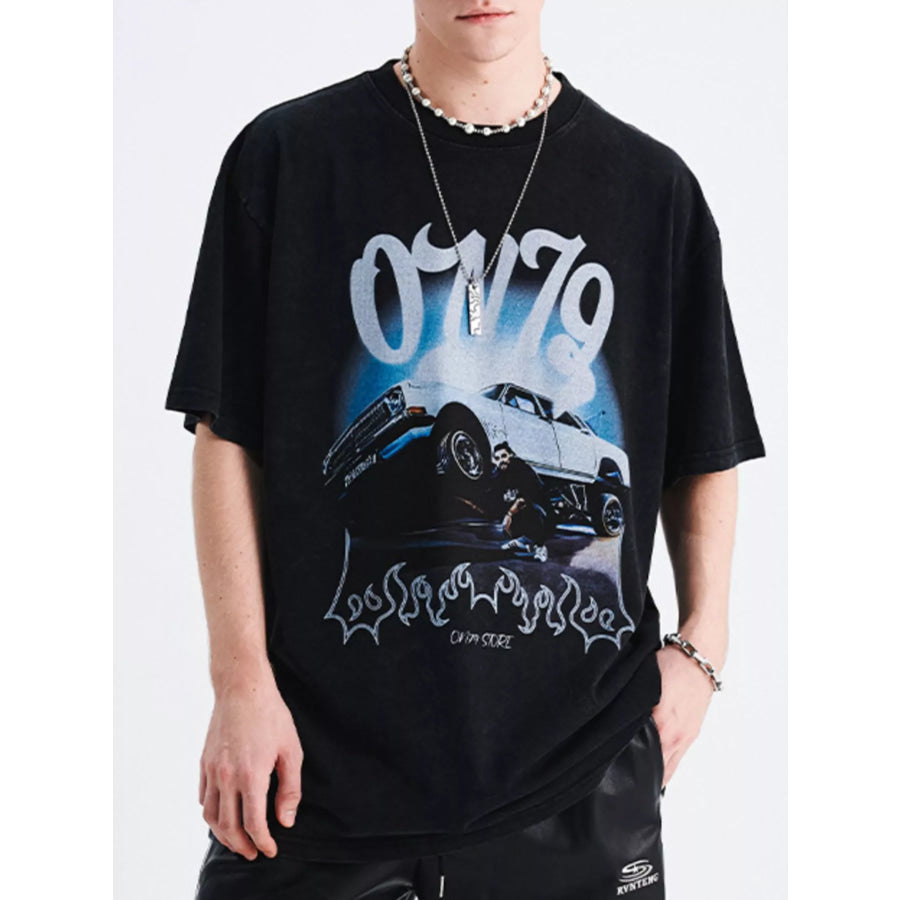 Men’s Car Graphic Round Neck Oversized T-Shirt Apparel and Accessories