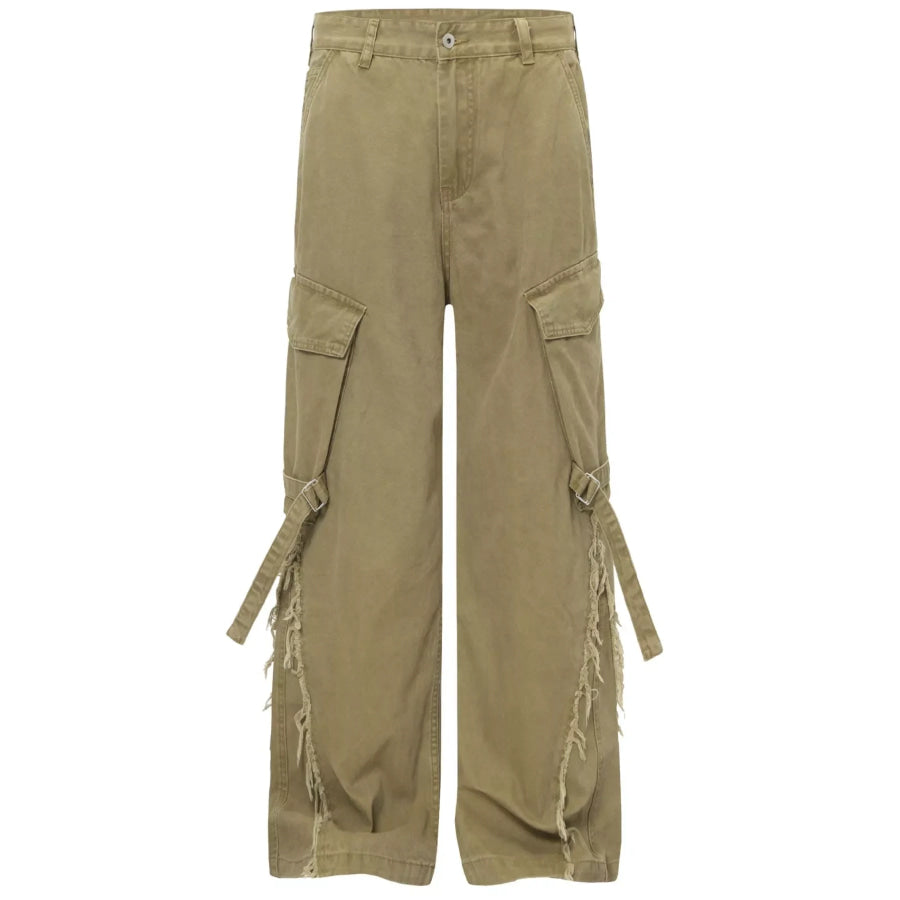 Men’s Cargo Pants with Buckle Straps Apricot / S Apparel and Accessories