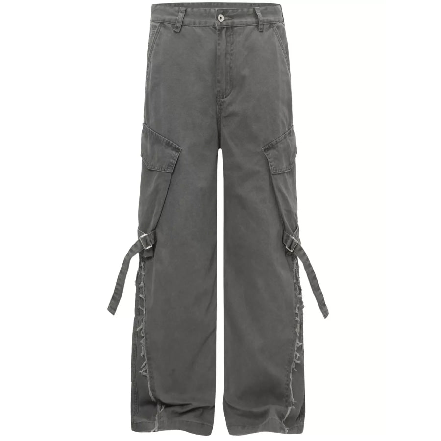 Men’s Cargo Pants with Buckle Straps Grey / S Apparel and Accessories