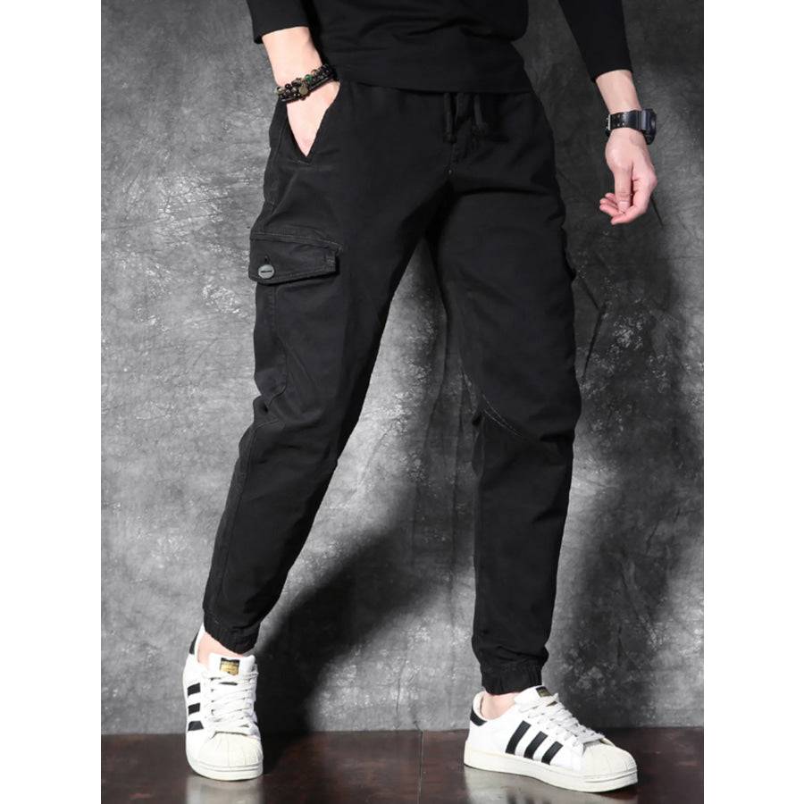 Men’s Cargo Pants with Drawstring Black / 29 Apparel and Accessories