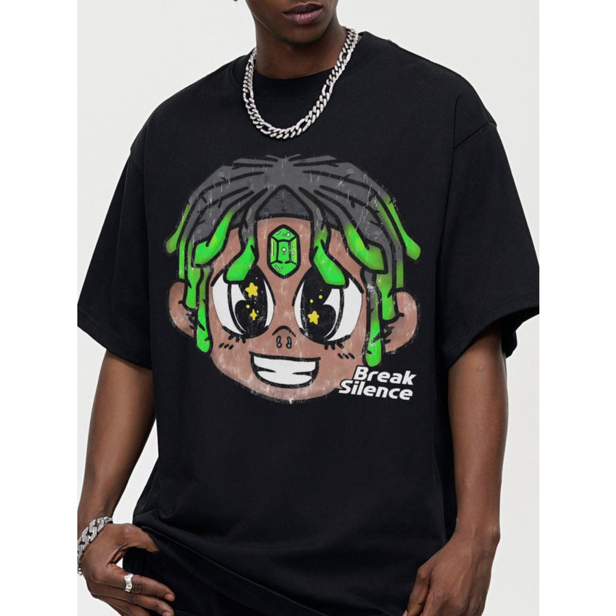 Men’s Cartoon Graphic Oversized T-Shirt Black / S Apparel and Accessories
