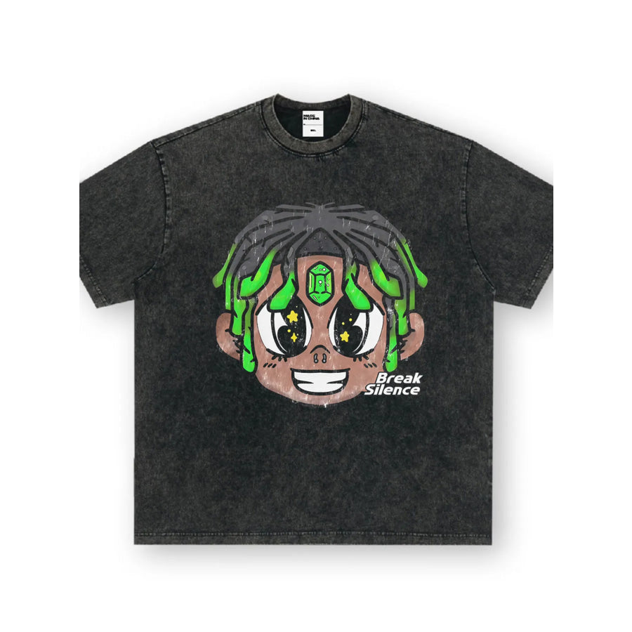 Men’s Cartoon Graphic Oversized T-Shirt Dark Gray / S Apparel and Accessories