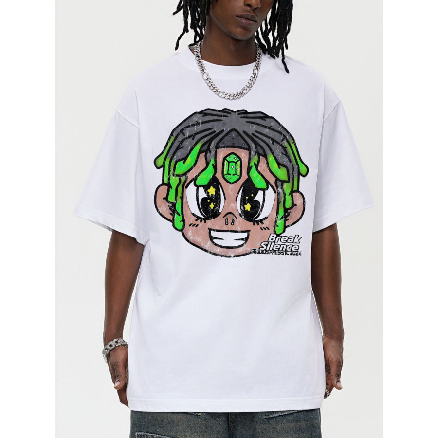 Men’s Cartoon Graphic Oversized T-Shirt White / S Apparel and Accessories
