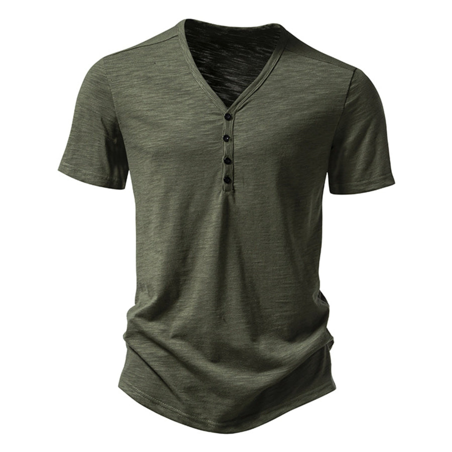 Men’s Casual Button Detail T-Shirt Army Green / S Apparel and Accessories