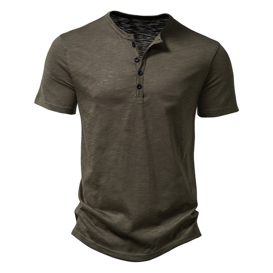 Men’s Casual Button Detail T-Shirt Army Green / S Apparel and Accessories