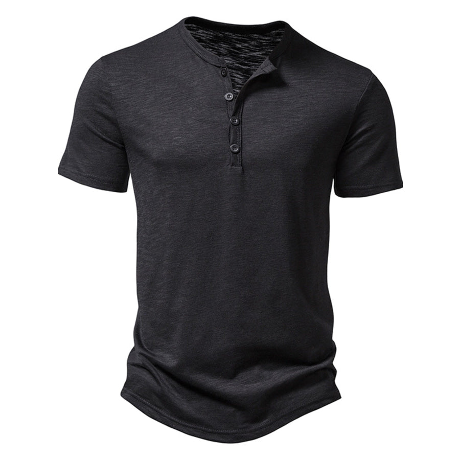 Men’s Casual Button Detail T-Shirt Black / S Apparel and Accessories